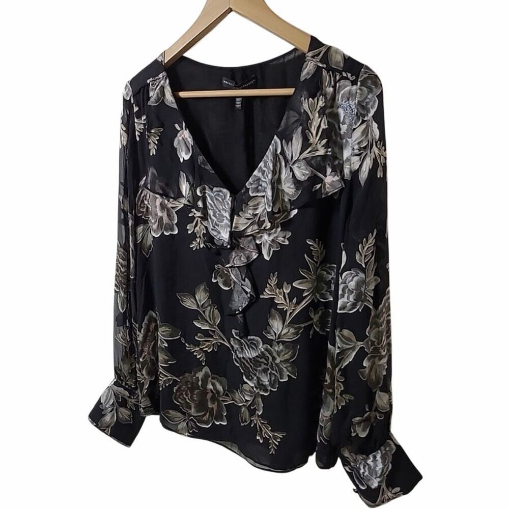 White House Black Market Silk-Blend Floral Burnout Blouse - Sz Med - Picture 12 of 14